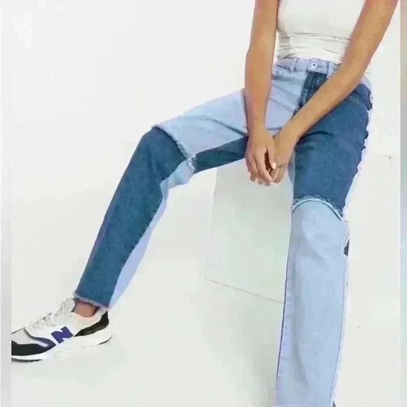 Ragged Jeans Patchwork Quarter Panel Mom Indigo Blue 100% Cotton Denim Sz 26 - Picture 5 of 6